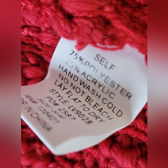 L Love Women's Fuzzy Open Front Knit Cardigan Dolman Sleeve Red Comfy Small - Picture 10 of 14